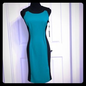 Bn Calvin Klein Kelly Green Black Sheath Dress